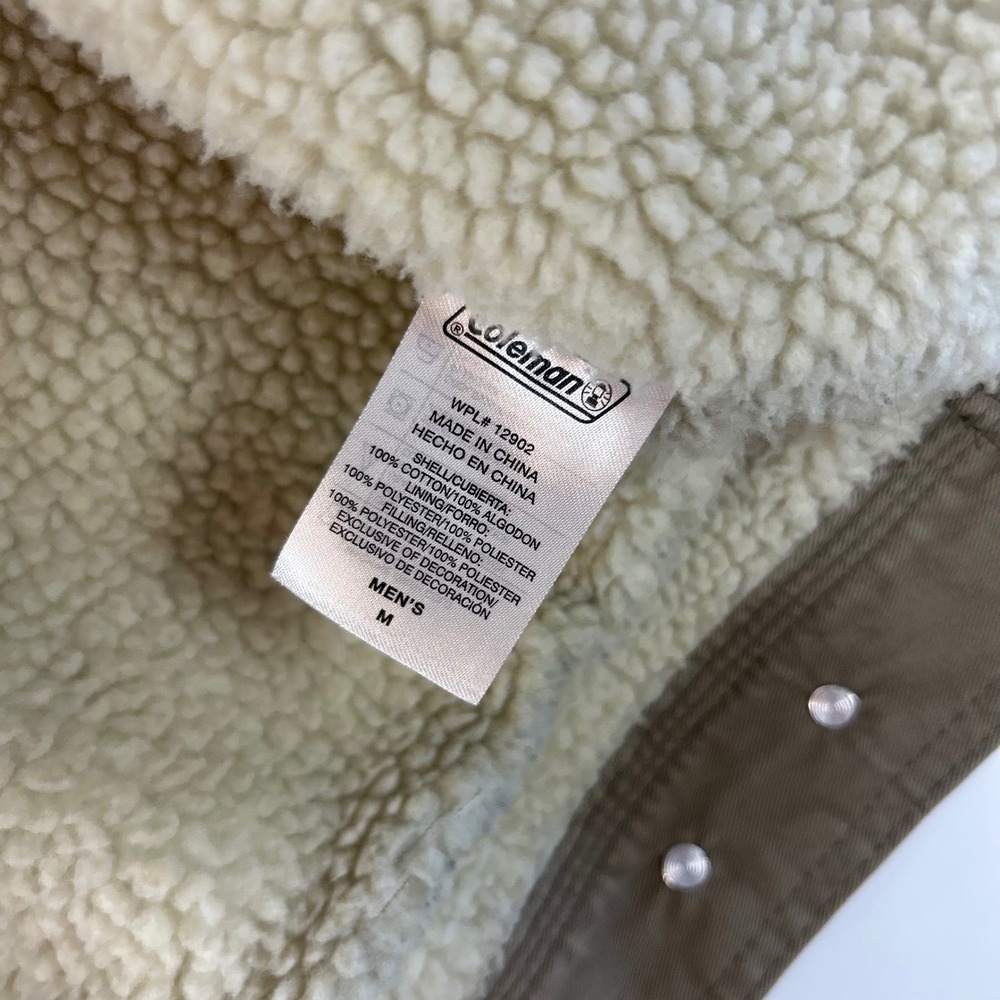 Coleman Gorpcore Sherpa Lined Canvas Jacket M Tan Workwear Rugged Trucker - Picture 4 of 8